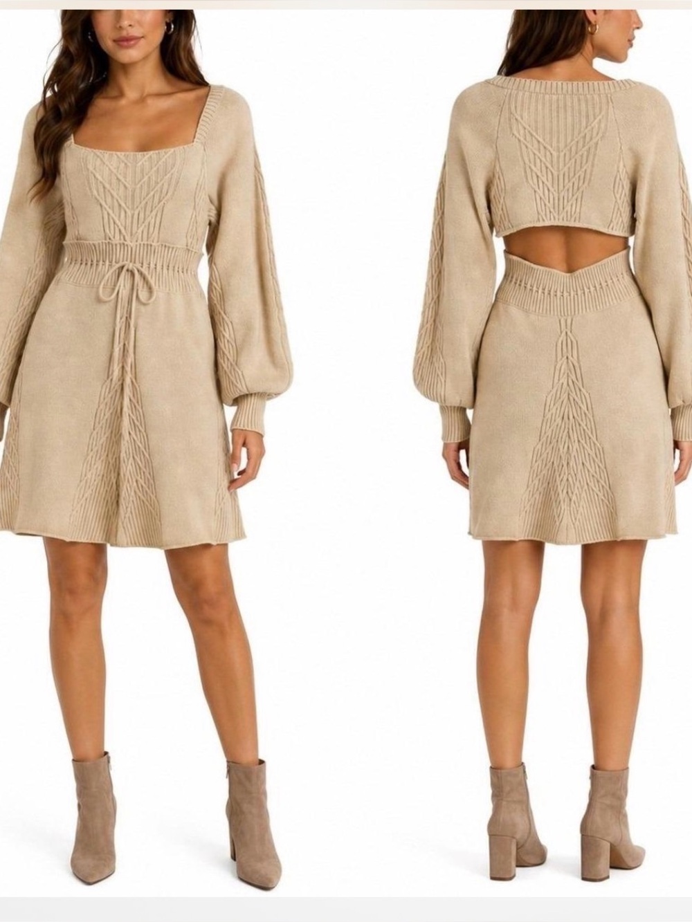 Free People Emmaline Mini Sweater Dress Evening Cream Cable-Knit Romantic Cozy
